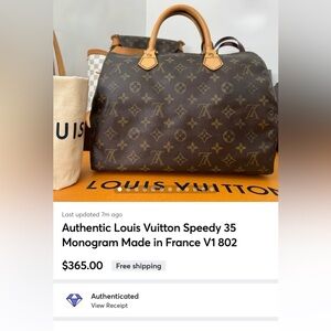 Authentic Louis Vuitton Speedy 35 Monogram Made In France V1 802